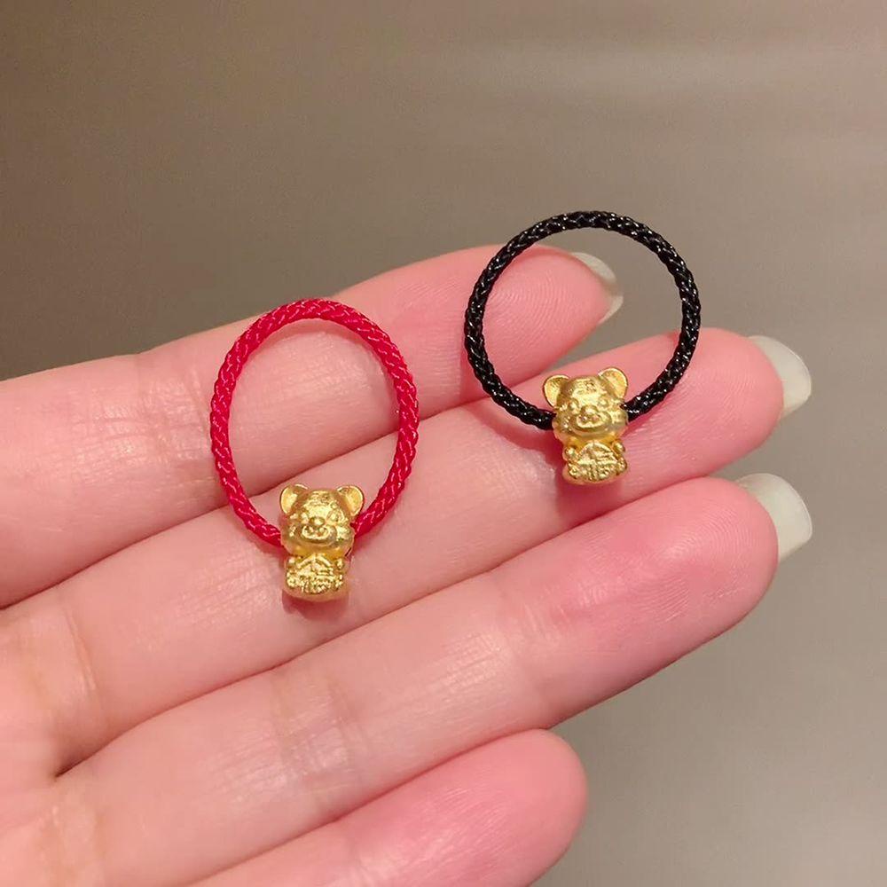 Mocho Nhẫn Hình Con Hổ Phối Dây Đỏ Đen Phong Cách Trung Hoa Cá Tính Cho Nữ