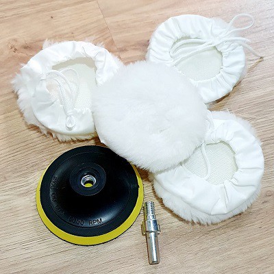 Bộ Dụng Cụ Đánh Bóng 6 Món Gồm Phớt + 4 Bông Đánh Size 10cm + Đầu Chuyển Đổi M10
