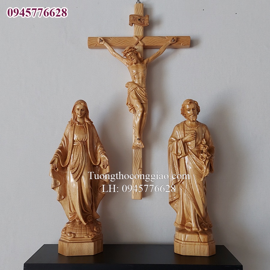 Bộ tượng bàn Thờ Chúa bằng gỗ 40cm (Thánh Giá 60cm)
