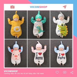 Quần Áo Trẻ Em Sơ Sinh Áo Liền Quần Dài Tay Chất Cotton Bodysuit Hình Thú Cho Bé Trai Bé Gái [BDD18]