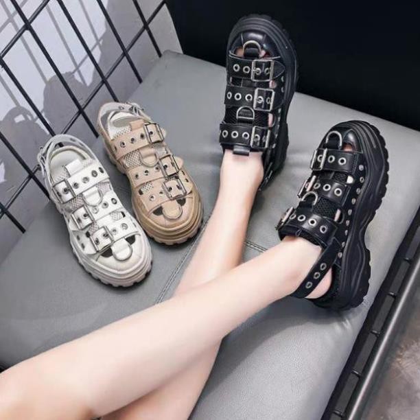 Xả Hàng- (Sẵn - Có hình feedback) Giày sandal da Lisa Blackpink idol hot trend ulzzang punk chic style (Ms E3) - ,