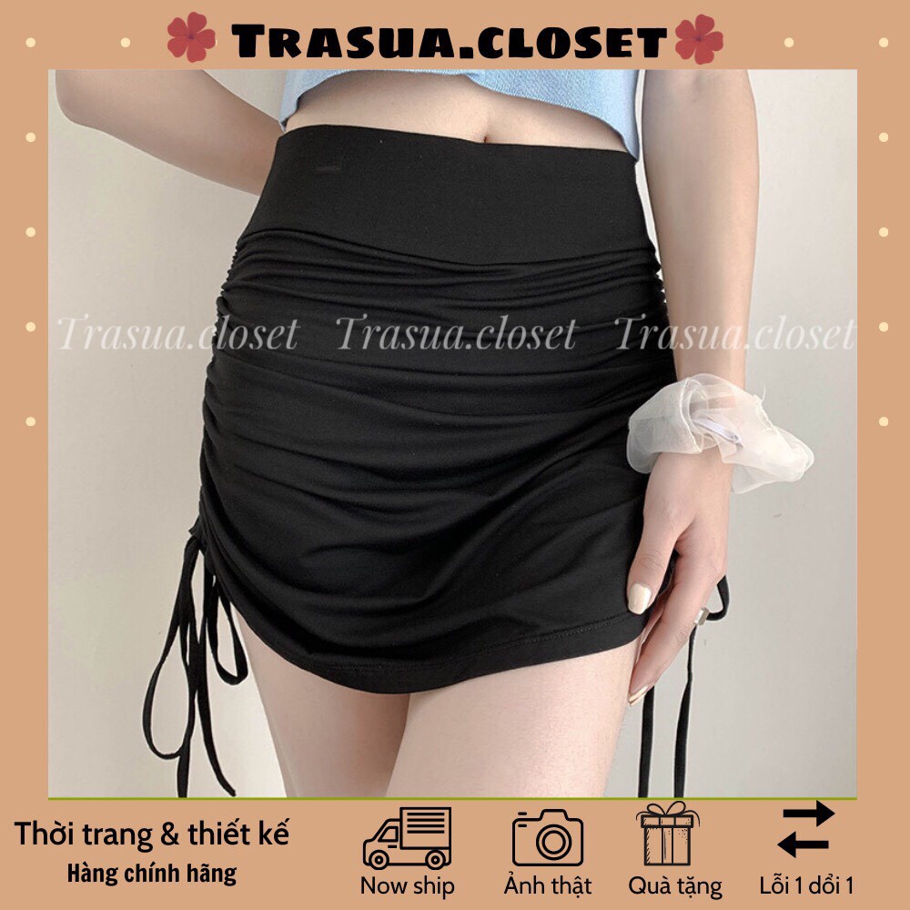 Chân váy rút dây 2 bên chất đẹp chuẩn Trasua Closet thiết kế đúng form chân váy ngắn lưng cao ôm body nhún hông tôn dáng