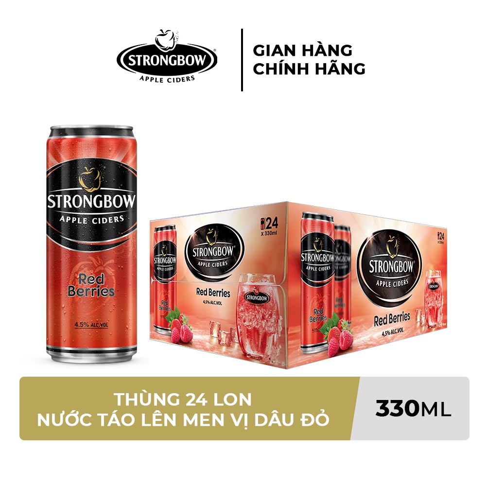 GIAO NHANH HCM - Thùng 24 lon nước táo lên men Strongbow Vị Dâu đỏ 330ml/lon