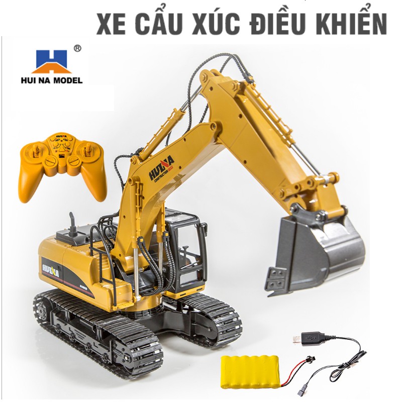 Mô hình xe cẩu xúc đồ chơi điều khiển từ xa Huina Toys 550 xe có âm thanh và đèn sóng 2.4G 15 kênh sử dụng pin sạc