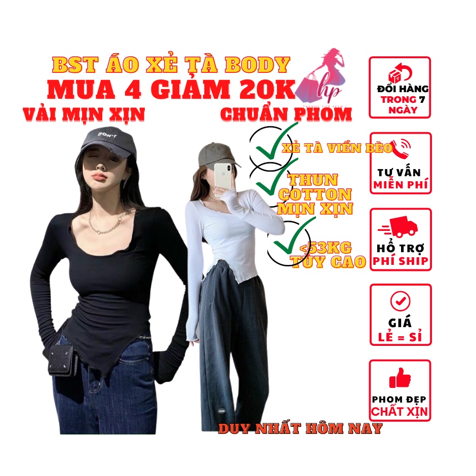 áo thun nữ ôm body tay dài xẻ tà viền bèo thun xịn màu trắng đen kiểu hàn quốc mẫu mới thời trang 2021