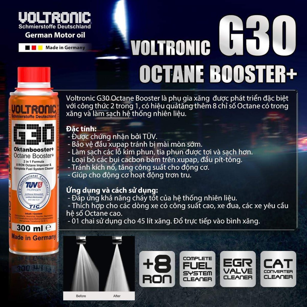 [Combo 24 Chai 0.3L] Phụ gia xăng Voltronic G30 Octane Booster