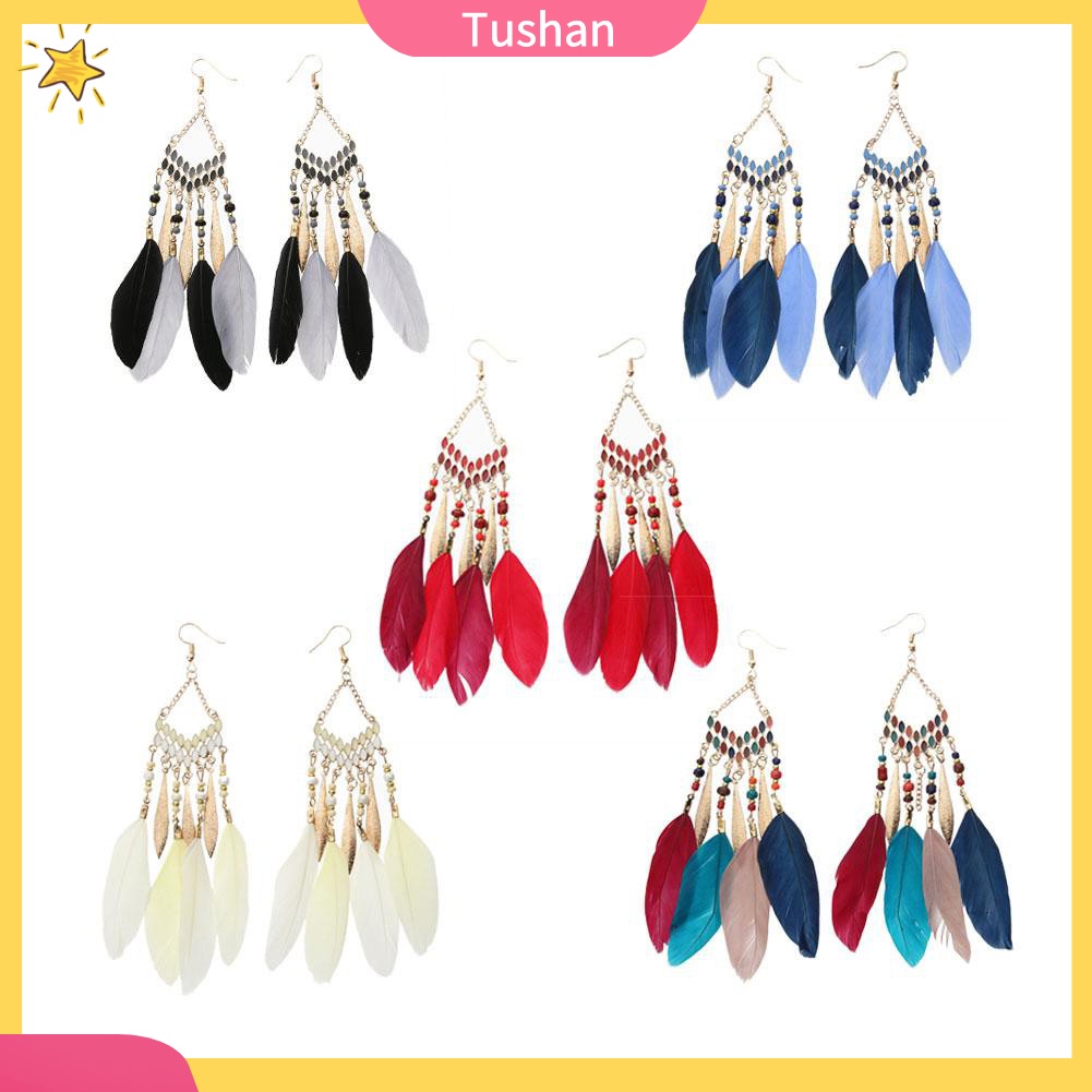 Khuyên tai lông vũ phong cách Boho cổ điển cho nữ