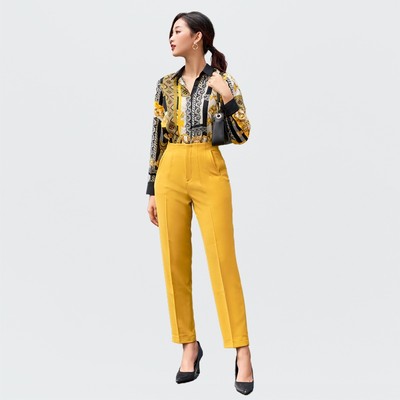 Quần Baggy Nữ Công Sở Lưng Cao Tuyết Mưa Vàng Cơ Bản