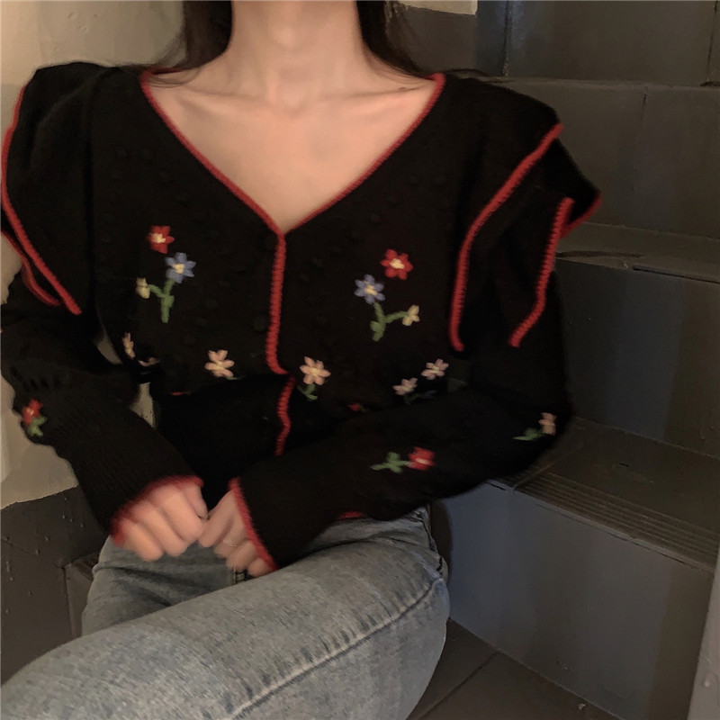 Áo Sweater Cổ Lá Sen In Hoa Kiểu Hàn Quốc Thời Trang 2020 Cho Bé Gái