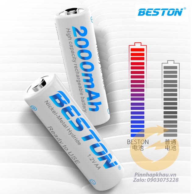 Bộ 4 Pin sạc AA Beston dung lượng 1200mAh - 2000Ah - 3300mAh bảo hành 1 tháng 1 đổi 1.