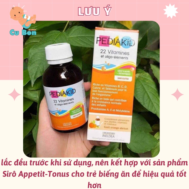 Pediakid 22 Vitamin Et Oligo Elements - 22 Vitamin Và Khoáng Chất 125ml Pháp cho bé từ 6 tháng hay biếng ăn hấp thụ kém