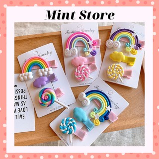 Set 3 Kẹp Tóc Hình Kẹo Mút, Cầu Vồng Phong Cách Hàn Quốc Dễ Thương Cho Bé