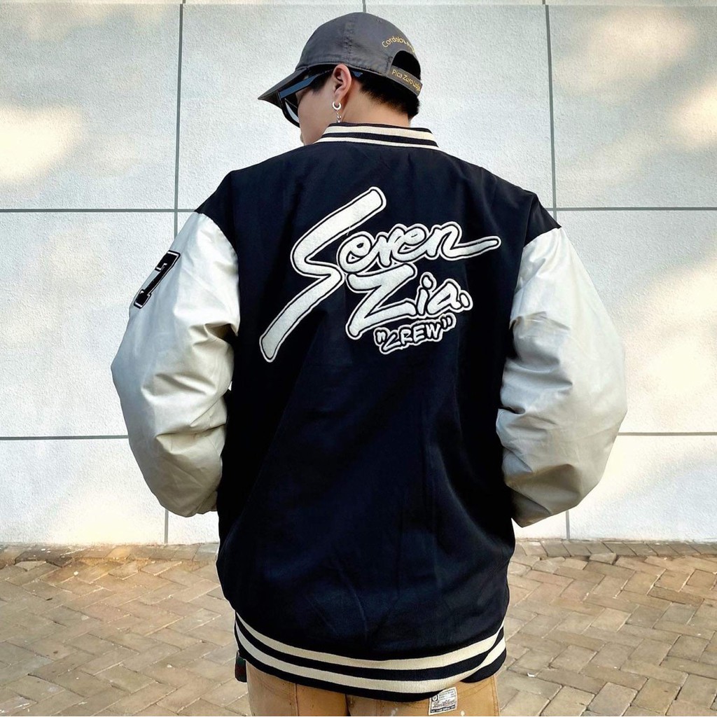 Áo khoác bomber "CREW" - Đen/Kem | BigBuy360 - bigbuy360.vn