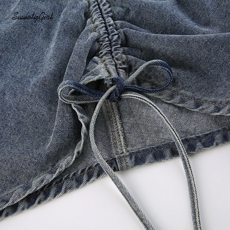 Chân váy jean Lưng Thấp Phối Nút Màu Trơn 2022 Cho Nữ