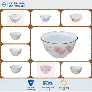 Bát mắm / bát chấm viền vàng 22K các mẫu hoa văn Thủy Tinh Ngọc USA Homeset cao cấp nhập khẩu chính hãng