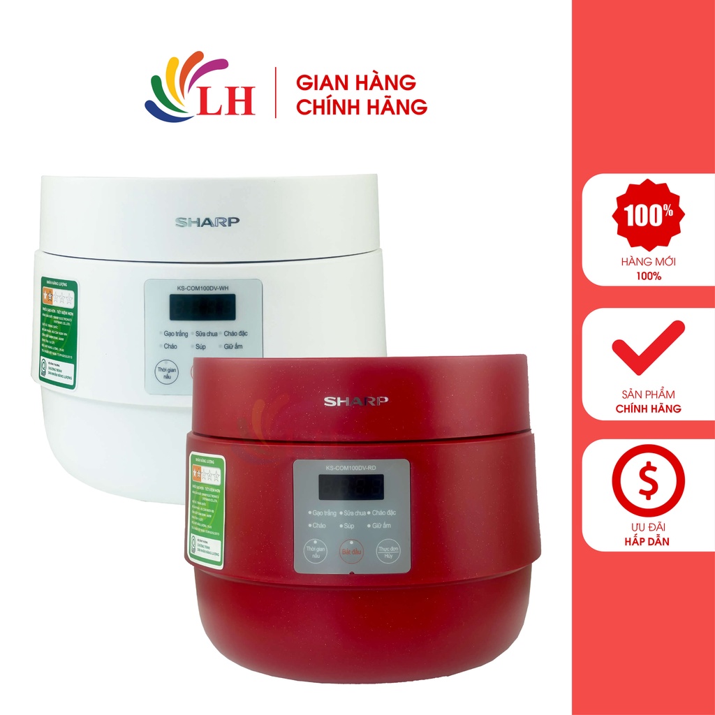 Nồi cơm điện nắp gài Sharp 1 lít KS-COM100DV - Hàng chính hãng - Công suất lớn, Nút bấm, Chất liệu nhôm