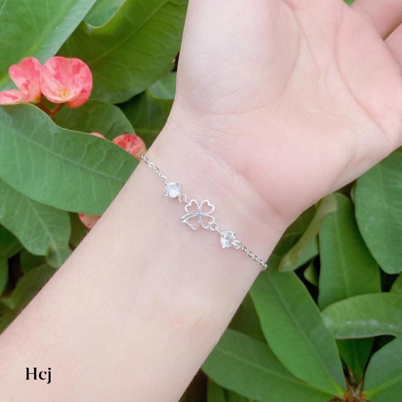 LẮC TAY BẠC MẶT CỎ 4 LÁ CAO CẤP