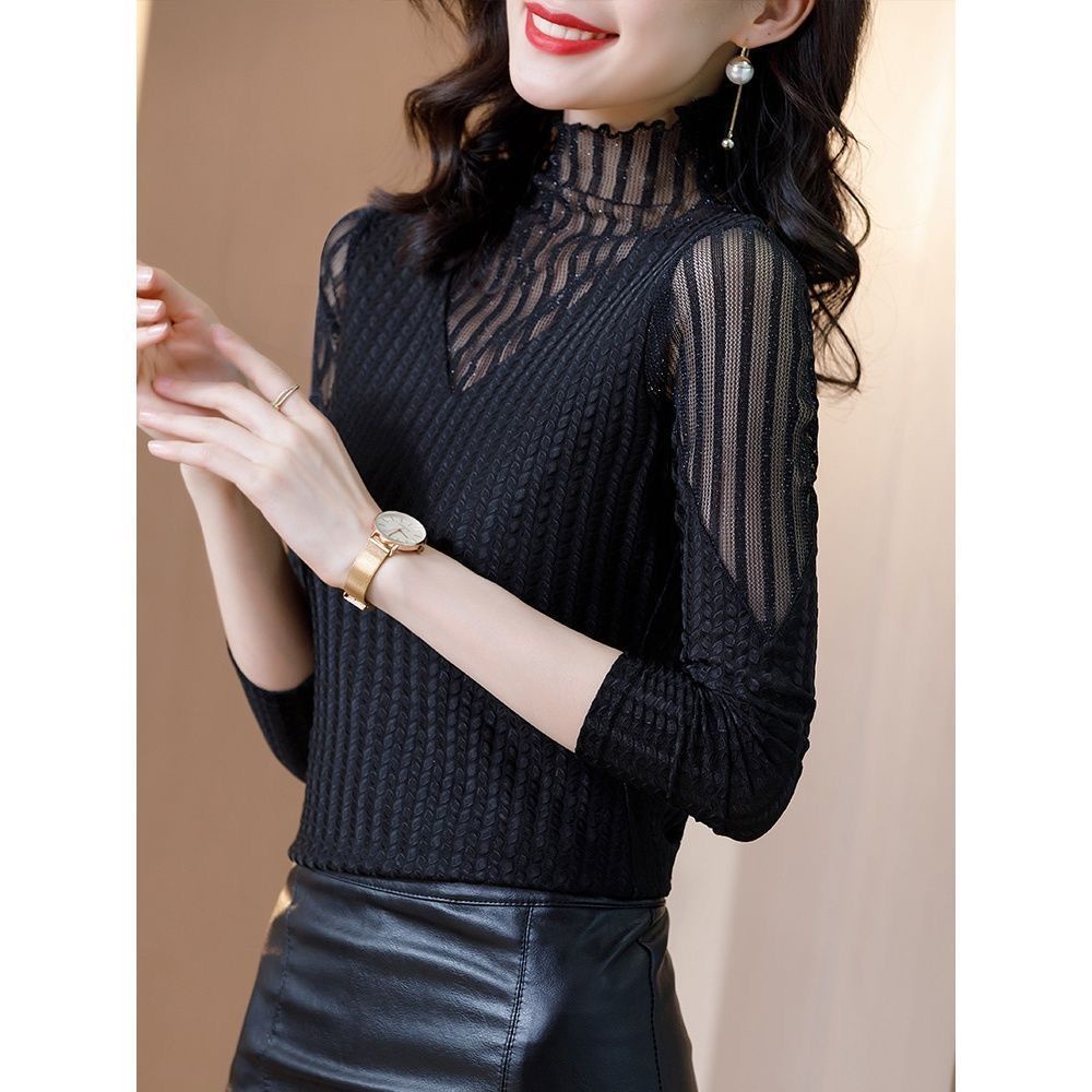 Áo cổ cao vừa dài tay phối lưới thời trang thanh lịch nữ tính