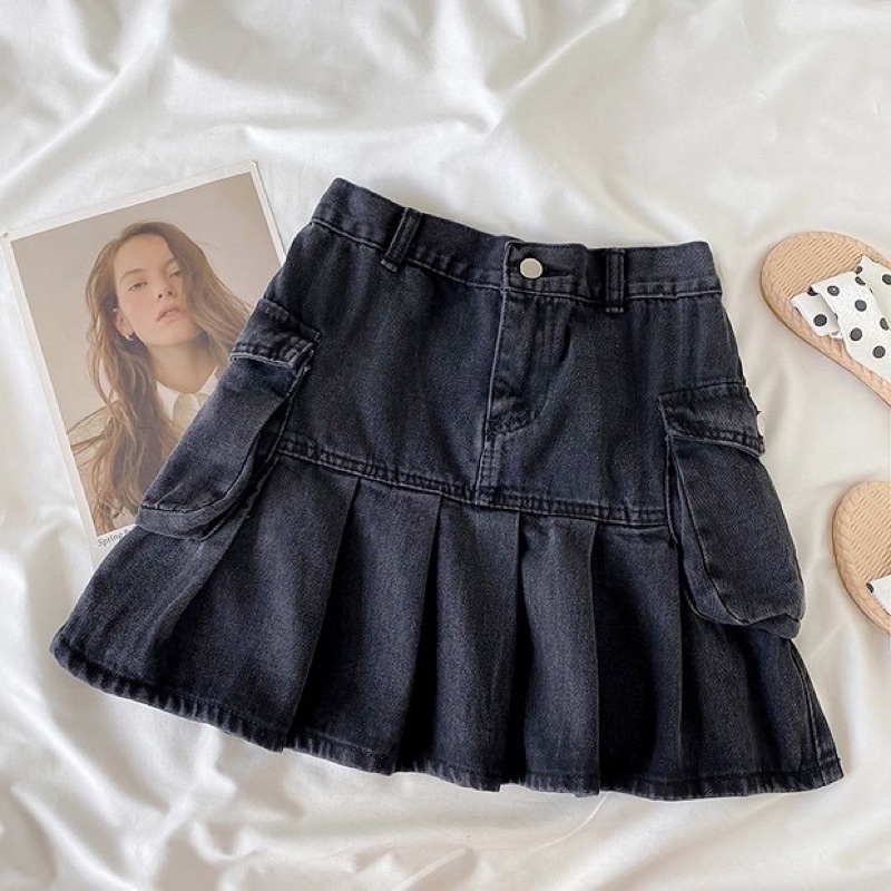 Ashley Set - Set áo crop top caro & chân váy jeans