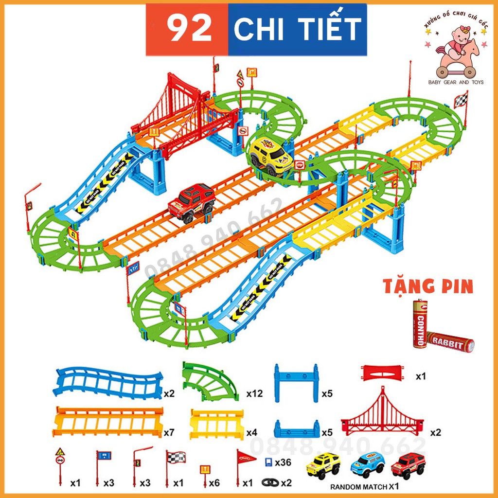 [TẶNG PIN] Bộ đồ chơi đường ray 92 chi tiết lắp ráp đường đua xe ô tô phát triển sáng tạo cho bé