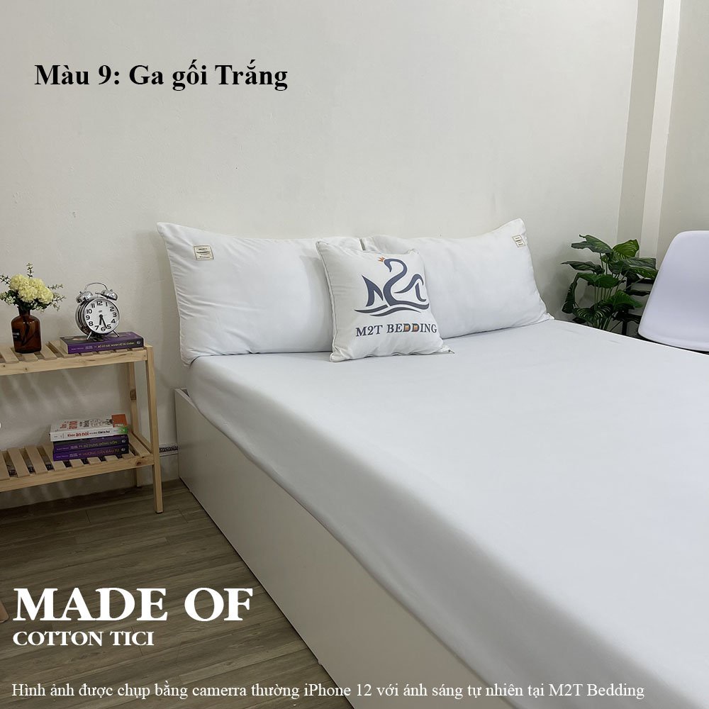 Sét ga gối Cotton Tici M2T bedding màu trắng drap ga giường chuyên dùng cho khách sạn, homestay, nhà nghỉ | BigBuy360 - bigbuy360.vn