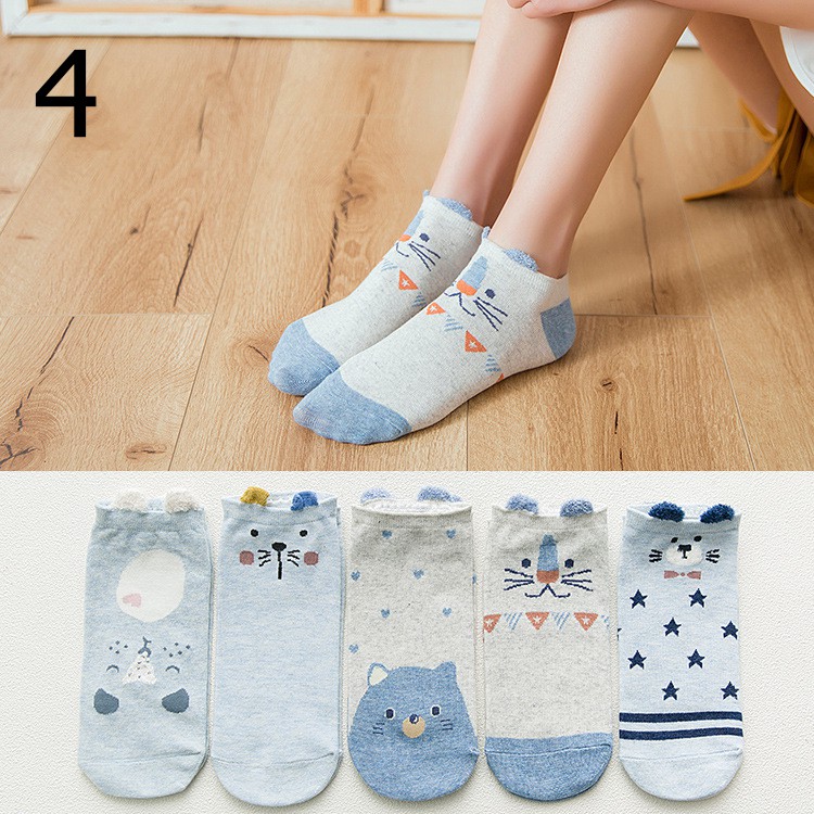 5 Pairs cái tất cổ thấp in hình anime Nhật 3D cho nữ