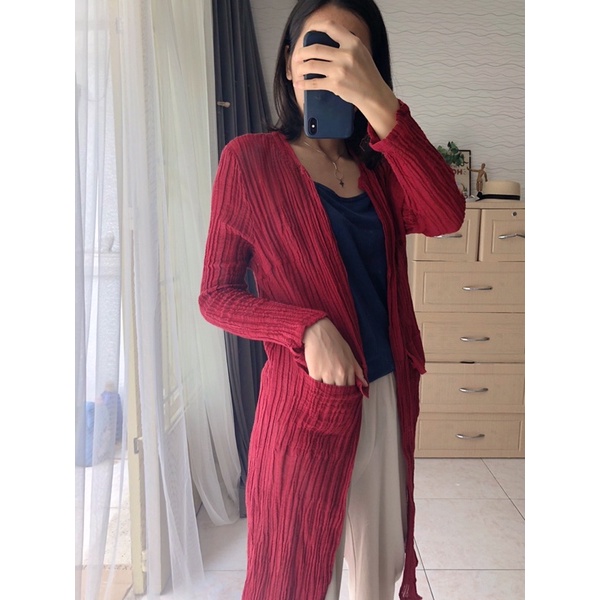 Áo cardigan dáng dài đỏ - SO030