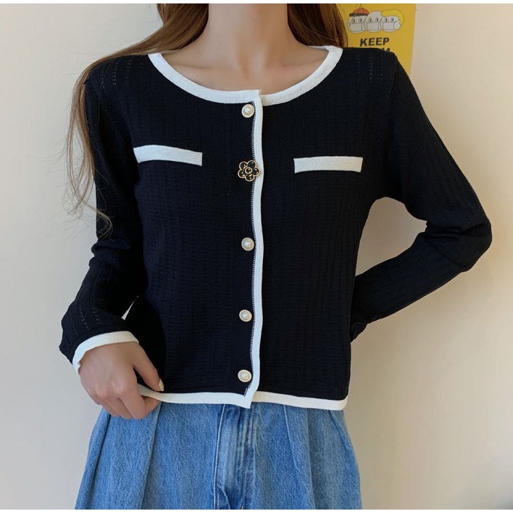 Áo Len Dệt Kim Đính Nút Hoa - New Thoi Trang