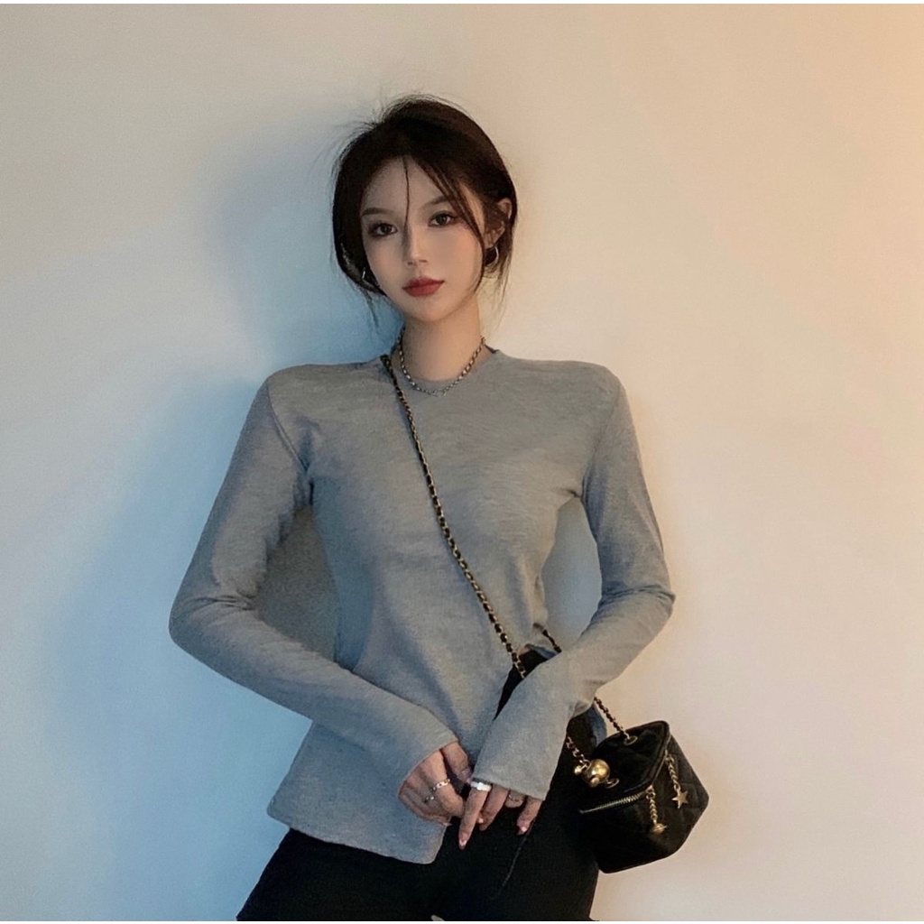 Áo thun COZOKC tay dài dáng ôm xẻ tà sành điệu dễ phối đồ