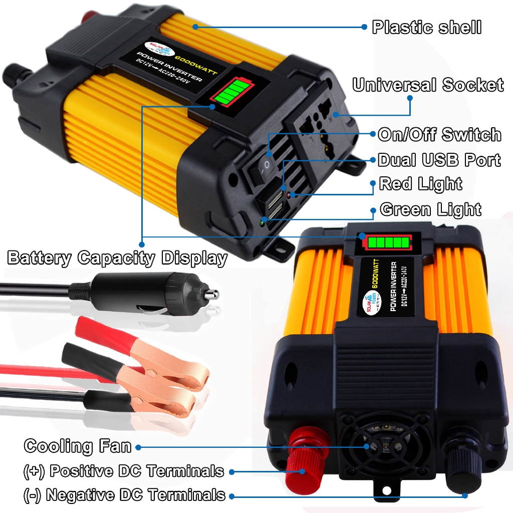 Bộ biến tần xe hơi điện mặt trời chuyển đổi 12V DC thành 110V/220V AC công suất tối đa 6000W