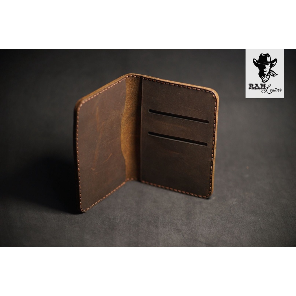 Ví nam Mini Hai Ngăn RAM Leather Da Sáp Ngựa Nâu Đất