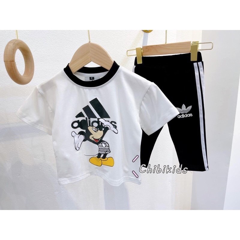 Bán sỉ Bộ cotton d.a,s hình mickey viền cổ 4 màu cho bé