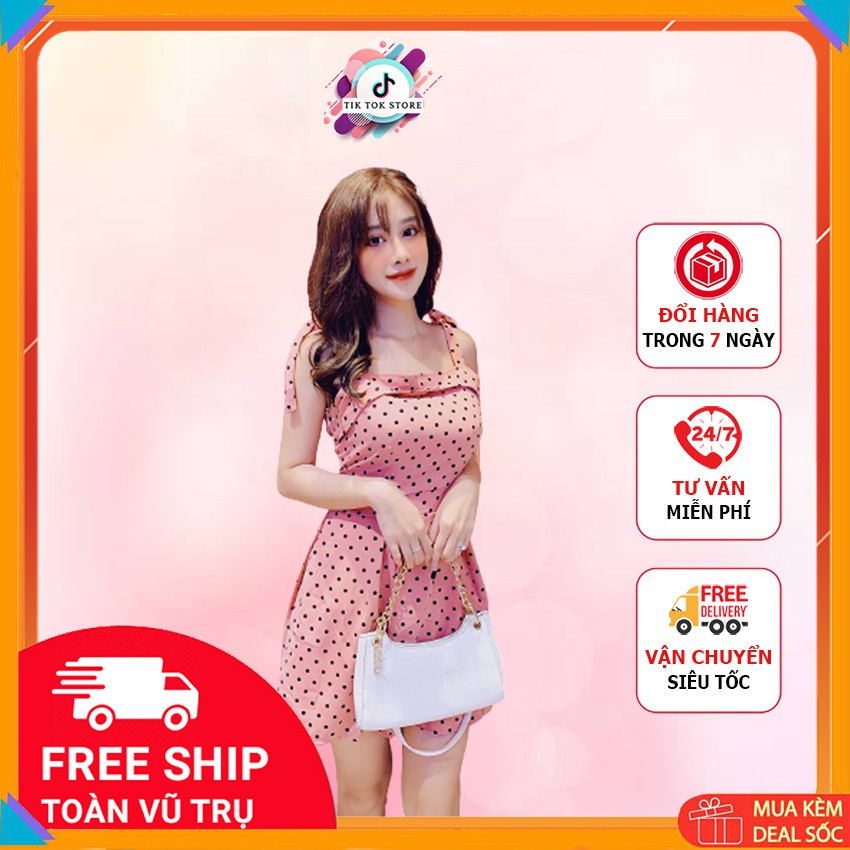 Váy chấm bi, váy 2 dây hoạ tiết chấm bi TIK TOK STORE