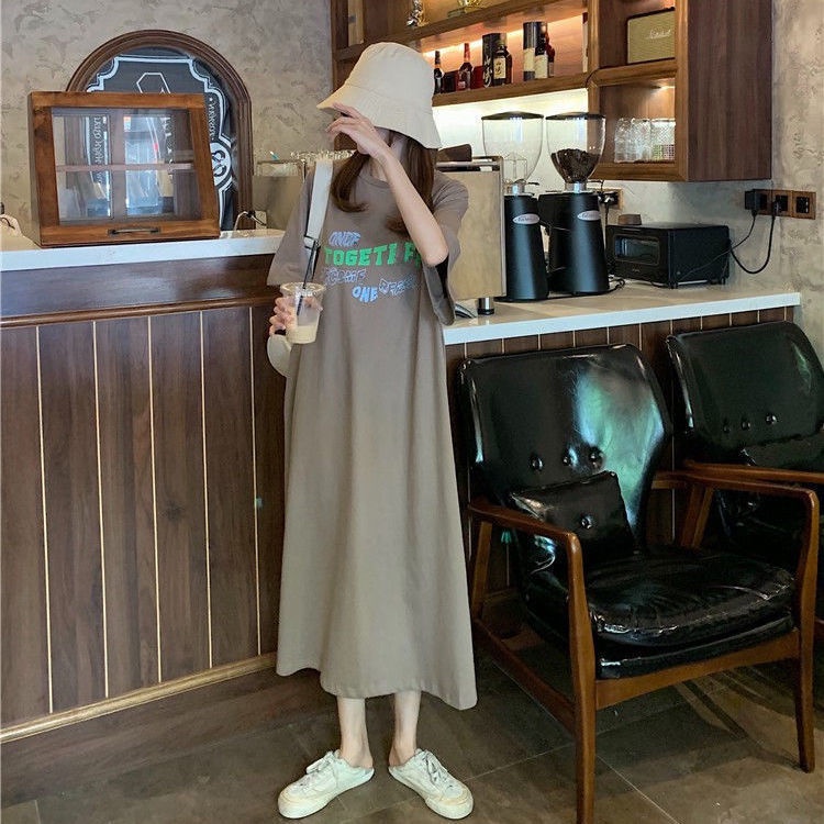 Đầm Thun Tay Ngắn Dáng Rộng In Chữ Thời Trang Cho Nữ
