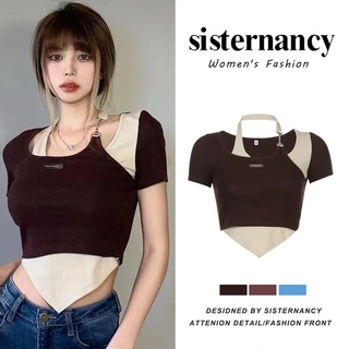 Áo kiểu COZOK tay ngắn phối dây xích màu tương phản độc đáo