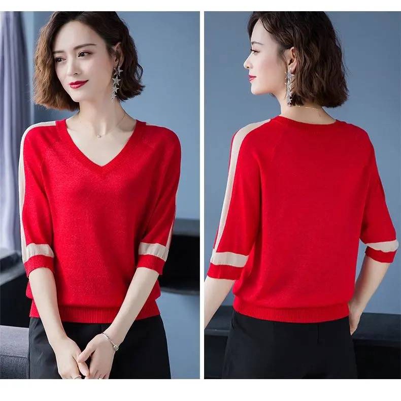 Áo Thun Tay Ngắn Cổ Chữ V Dáng Rộng Plus Size Thời Trang Cho Nữ Trung Niên