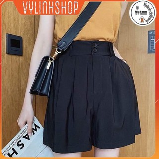 Quần đùi nữ ♥FREESHIP♥quần giả váy cạp cao 2 cúc chất tuyết mưa 2 màu đen trắng