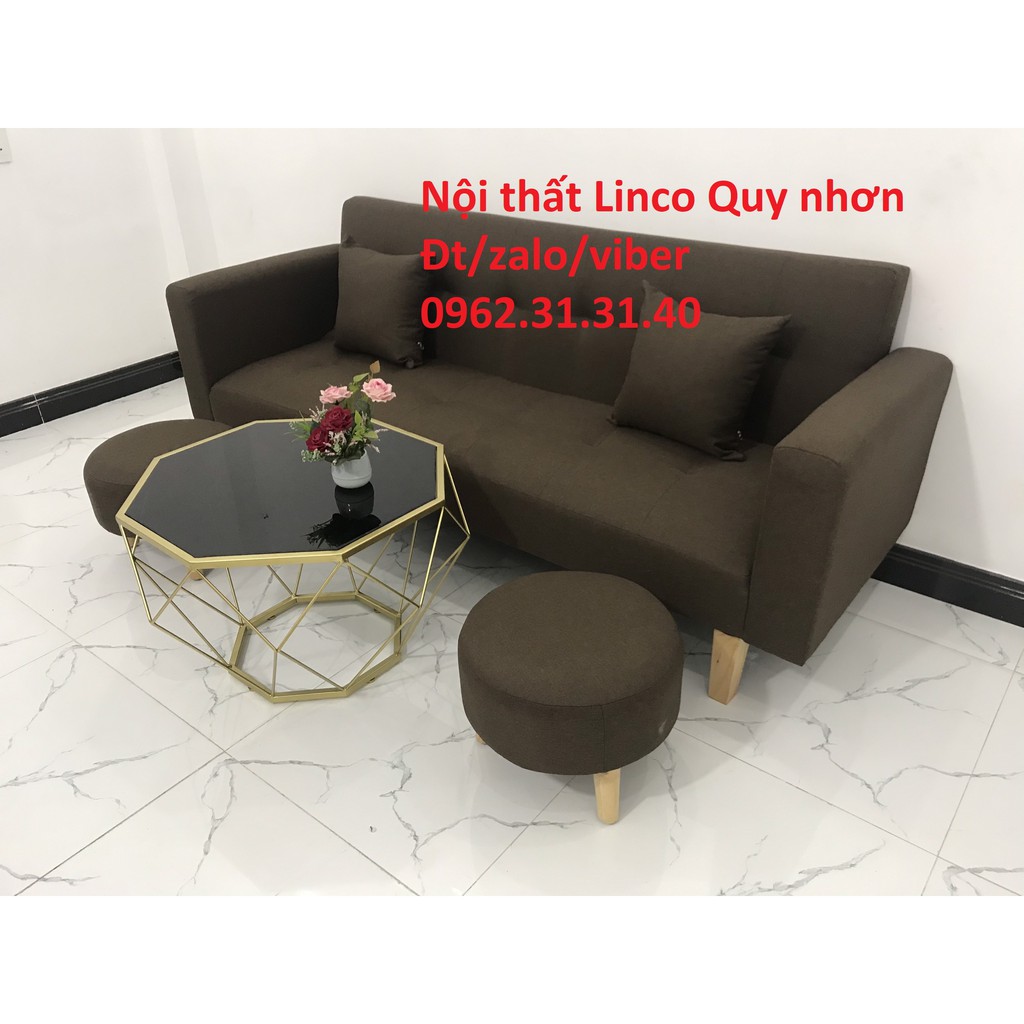 Bộ bàn ghế Sofa giường tay vịn SFGTV09 nâu cafe sofa giá rẻ phòng khách nhỏ mini giường nằm Nội thất Linco Quy nhơn