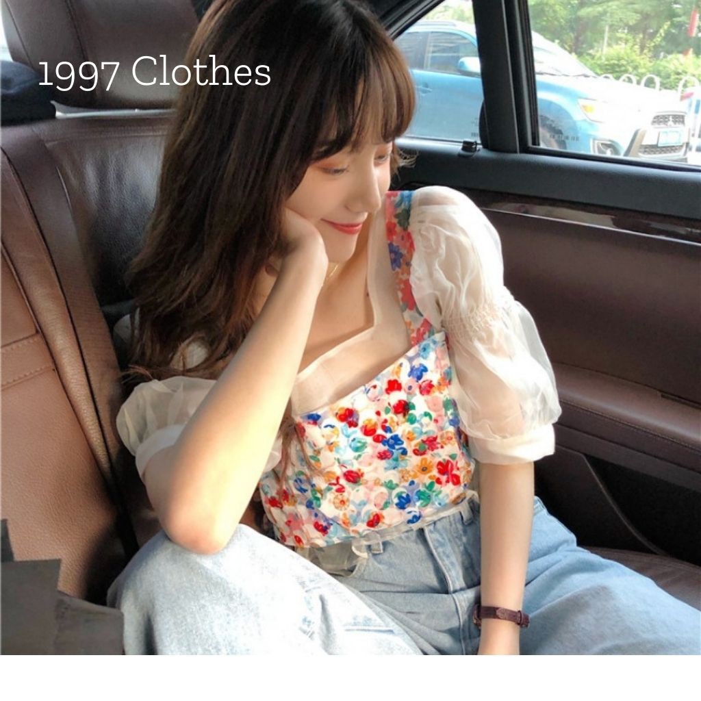 [1997 CLOTHES] Áo croptop vải voan ngắn tay kết hợp áo 2 dây ngoài A2D03