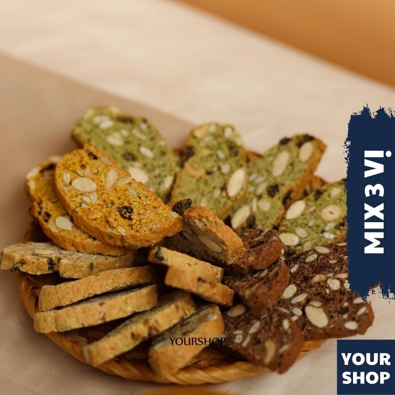 BISCOTTI Nguyên Cám 3 VỊ by Yourshop Bánh Ngũ Cốc Nướng Ăn Kiêng