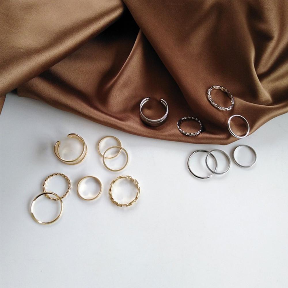 Set 7 Nhẫn Kim Loại Thiết Kế Tối Giản Phong Cách Hip Hop