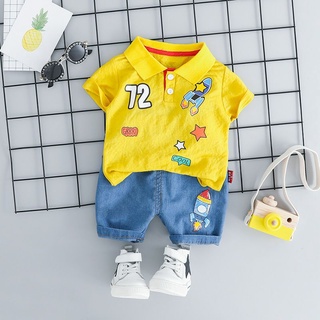 Set Bộ Bé Trai Áo Phông Ngắn Tay Có Cổ Quần Jean