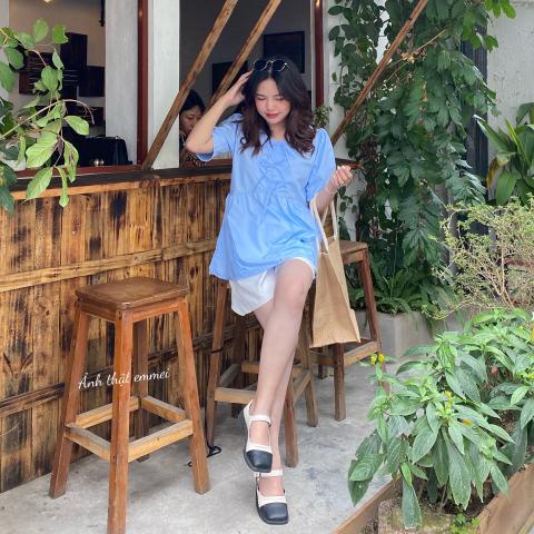 Áo babydol thắt nơ xinh đẹp, áo sơ mi nữ sinh ngắn tay V43 thời trang nữ emmei