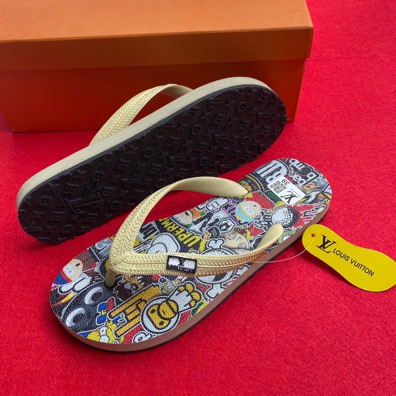 Dép kẹp nam xỏ ngón tông lào Thái Lan LV hoạ tiết gaffiti hoạt hình.