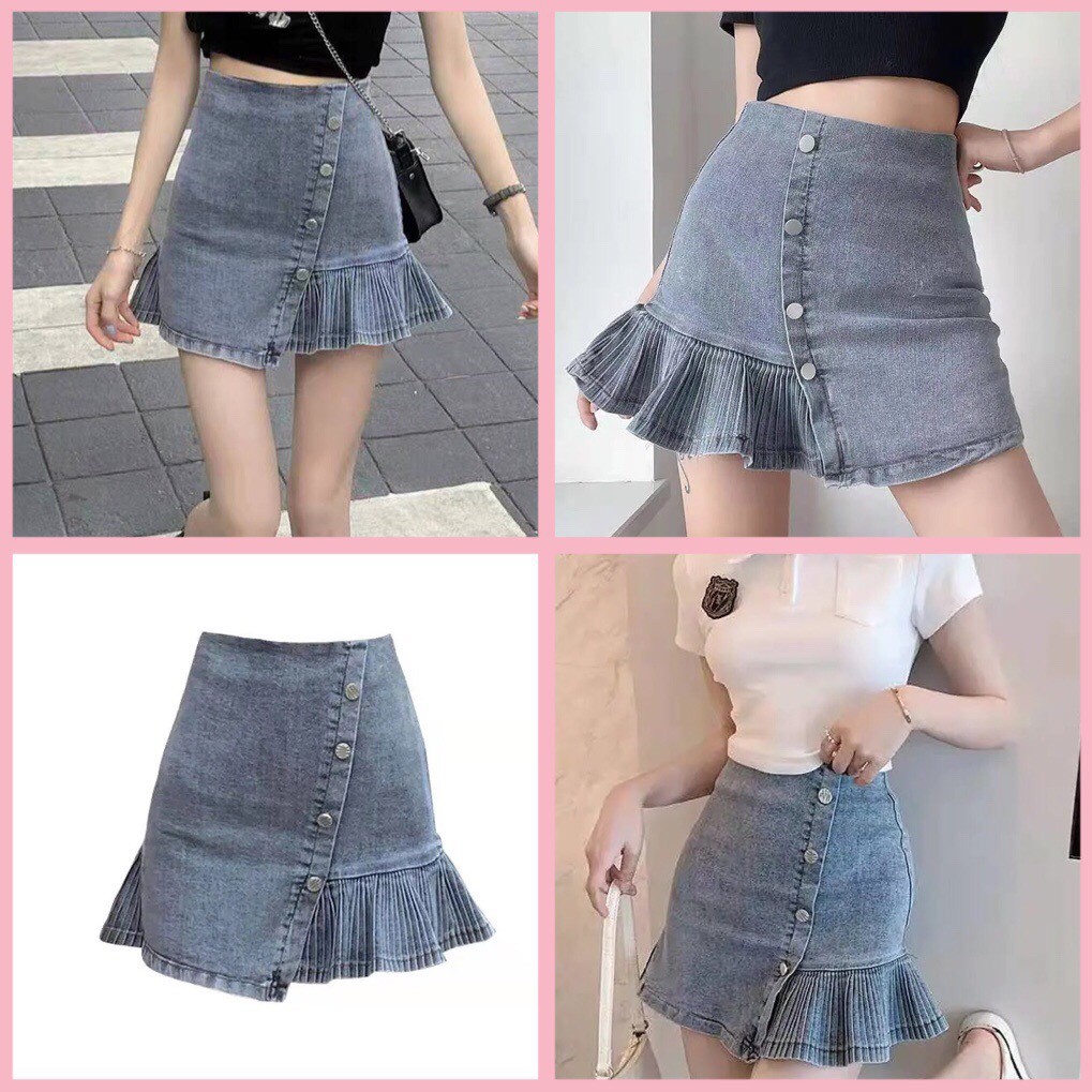 Chân váy Đuôi Cá Chân Váy jean cúc chéo