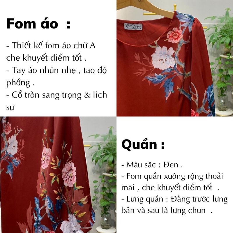 Áo hoa trung niên trẻ trung , hiện đại - Set bộ áo kiểu , quần ống rộng - Thời trang Bigsize Cát Tường