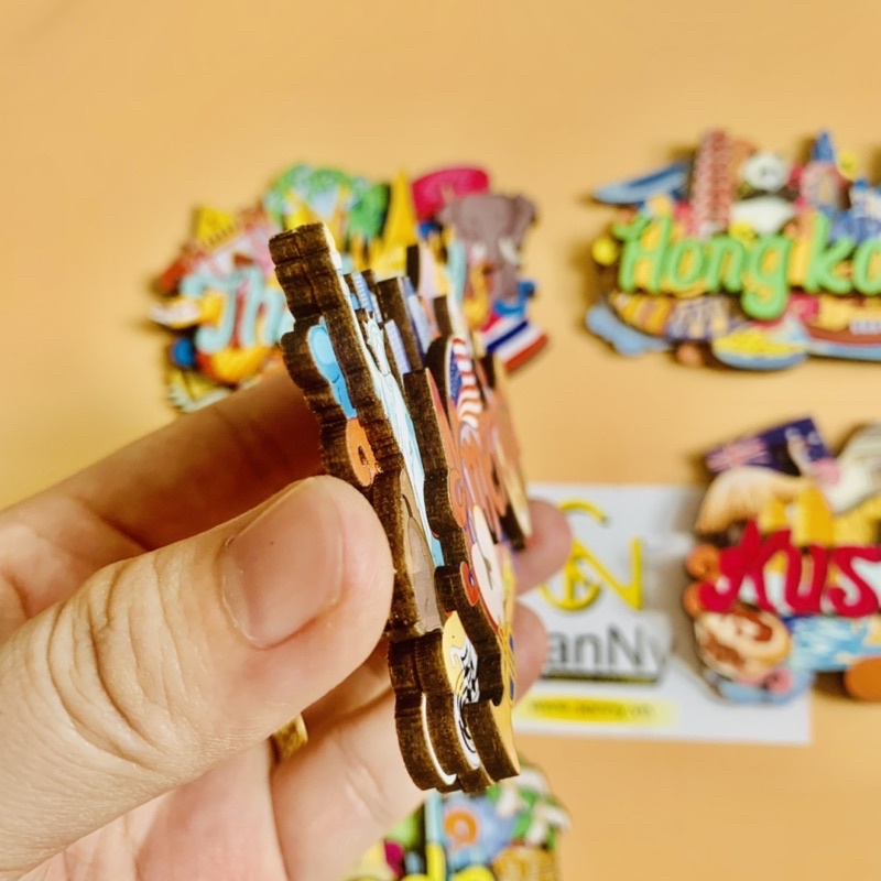 Nam châm tủ lạnh hình ảnh lưu niệm các quốc gia chất liệu bằng gỗ