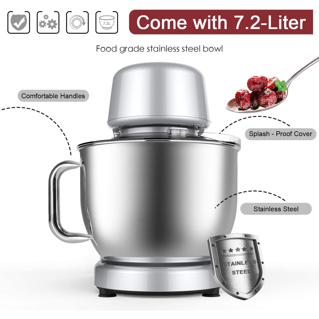 (Hàng xuất UK) Máy nhào bột Homlee / Cookmii SM-1508 7.2L 1800W - Hàng chính hãng - Bánh răng kim loại khỏe vô  cùng