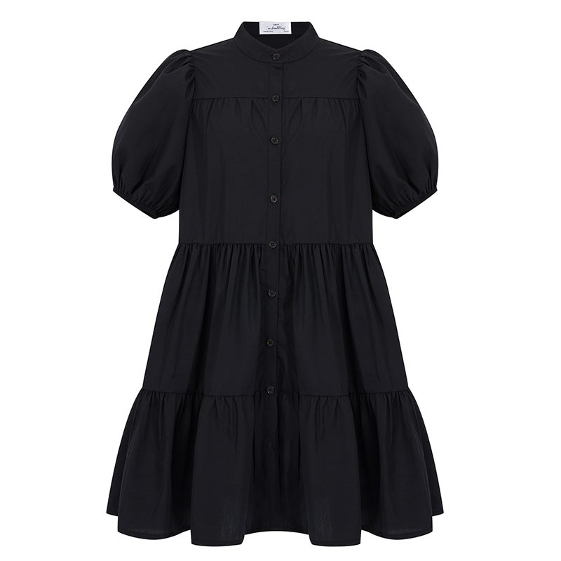 Váy babydoll xòe vai phồng 4 tầng cổ tàu chống nhăn đen tingoan BLOW ME DRESS/BL | BigBuy360 - bigbuy360.vn