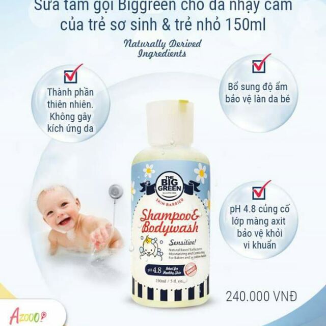 Sữa tắm gội Biggreen dành cho da nhạy cảm của trẻ sơ sinh và trẻ nhỏ